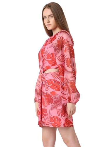 Vero Moda Women's Polyester A-Line Above The Knee Dress (10323057-Prism Pink_Prism