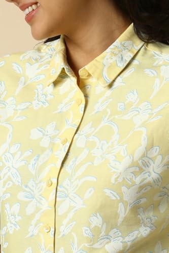 Women Yellow Print Short Sleeves Shirt