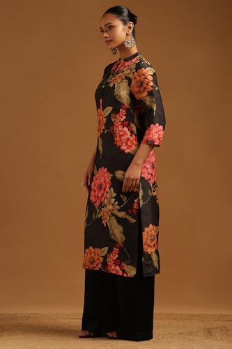 Soch Womens Black Muslin Floral Kurta