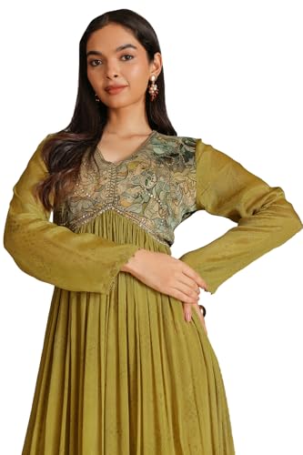 Soch Women's Chinon Maxi Dress (RSD-CWS5KU61334_Olive