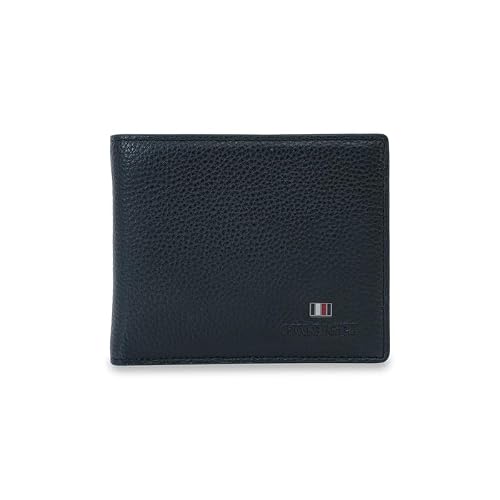Tommy Hilfiger Men's Multicard Coin Wallet Caroni - Black | Genuine Pebbled Textured Leather Bifold Wallet with 12 Card Slots & Coin Pocket | Ideal for Gifting