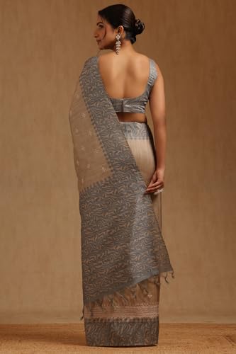 Soch Womens Blue Tussar Embroidered Saree