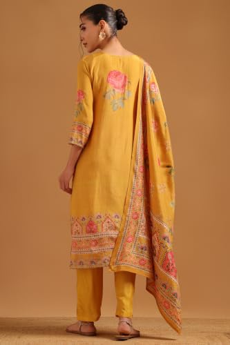 Soch Womens Mustard Muslin Digital Printed Botanical Salwar Suit