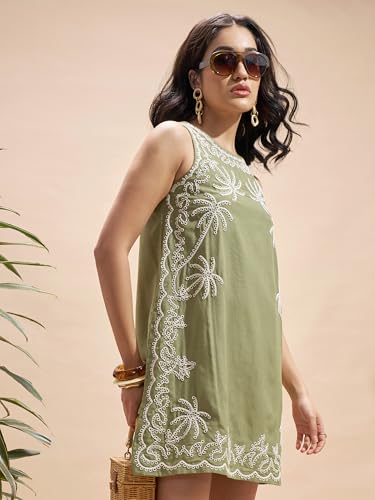 VISHUDH Women Round Neck Sleeveless Dress VVSD000049 Grey XL
