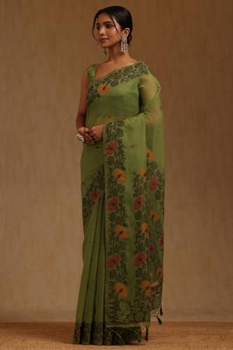 Soch Womens Green Chanderi Woven Design Saree