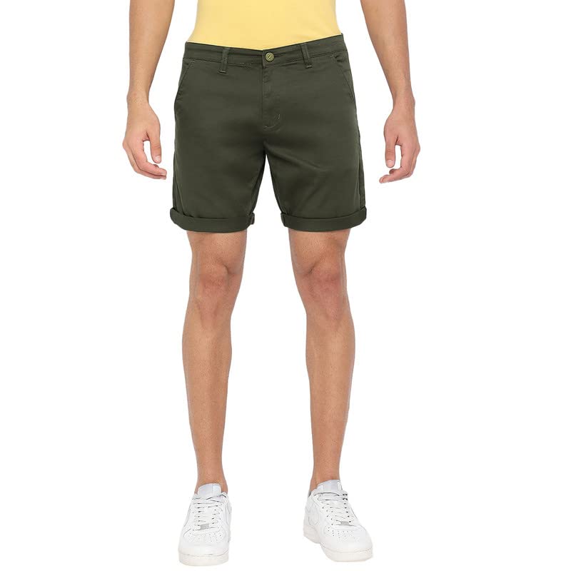 BEEVEE Mens Olive Fixed Waist Shorts.(Olive_42)