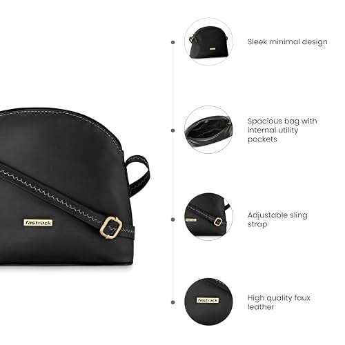 Fastrack Sling Bag For Women | Faux Leather Sling With Adjustable Belt and Quick Access Pocket | Zip Closure and Spacious Interior | Trendy Women's Handbags