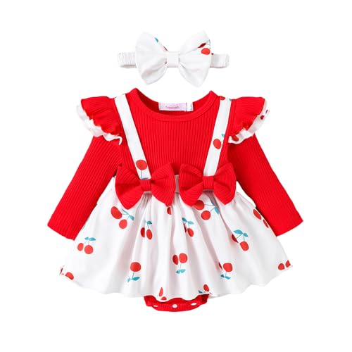 Hopscotch Bow Applique Cherry Print Onesie (3-6 Months)