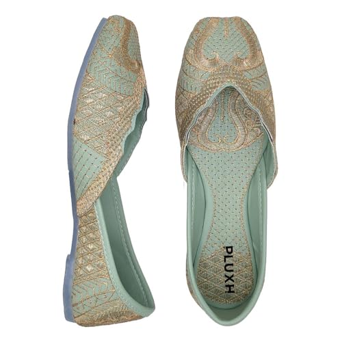Pluxh Women’s Net Embroidered Ethnic Jutti Flats | Soft Cushion Slip-On Traditional Footwear for Daily & Occasion Wear| 4 UK