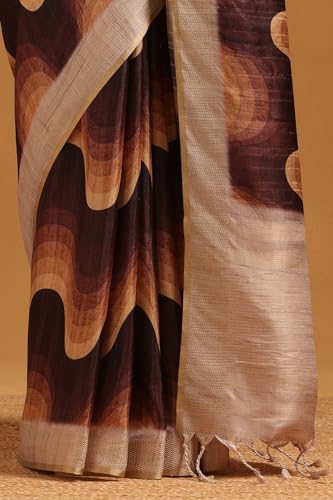 Soch Womens Brown Tussar Digital Printed Saree