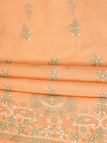 Ada Hand Embroidered Lucknowi Chikankari Unstitched Cotton Dress Material Suit Piece with Dupatta for Women 01A886787 Peach