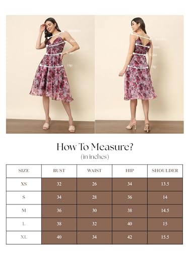 Trend Arrest.ed Women’s Floral Fit & Flare Midi Dress | V-Neck Organza Dress with Lining | Lightweight Spaghetti Strap Style for Brunch, Travel & Day Events (D5365_Multicolour_L)