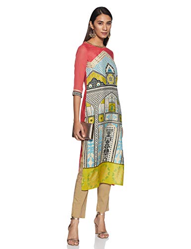 W for Woman Women's Crepe Straight Kurta (18FES11552-50689_ECRU_10_Multicoloured_M)