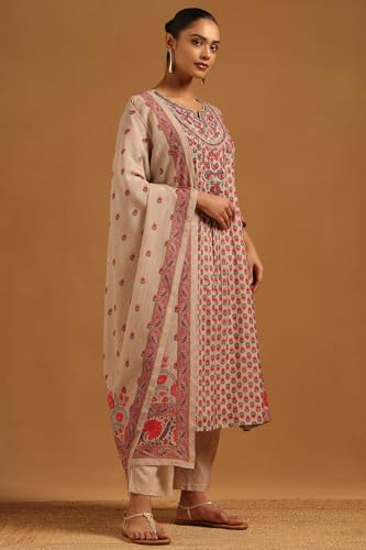 Soch Womens Beige Mul Chanderi Botanical Salwar Suit With Hand Embroidery and Bead Details