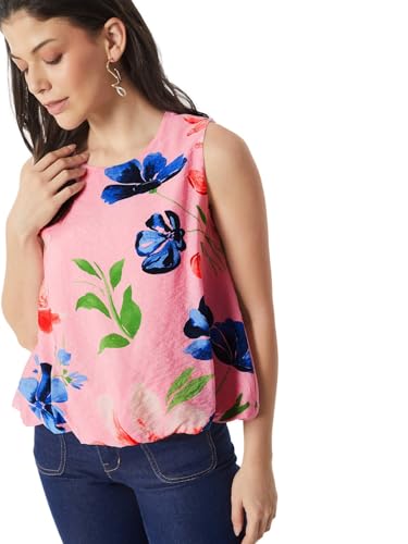 Max Women Floral Print Bubble Hem Top (Pink_M)