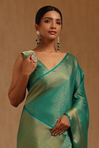 Soch Womens Green Georgette Paisley Zari Woven Saree