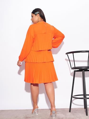 Sassafras Curve Women's Heavy Georgette Above The Knee Tiered Skater Dress (SFDRSS12182_Orange_4XL)