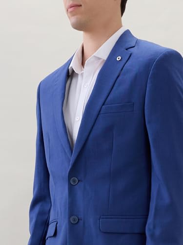 Raymond Men Contemporary Fit Solid Pattern Poly Wool Blend Notch Lapel Full Sleeve Formal Suit Blue