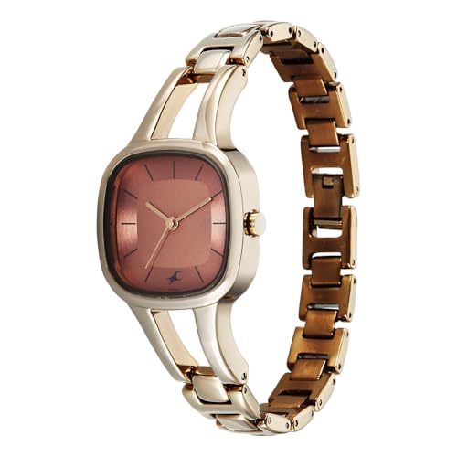 Fastrack Chrome K Quartz Analog with Peach Dial Titanium Brass Solid Strap Watch for Women - 6147QM02