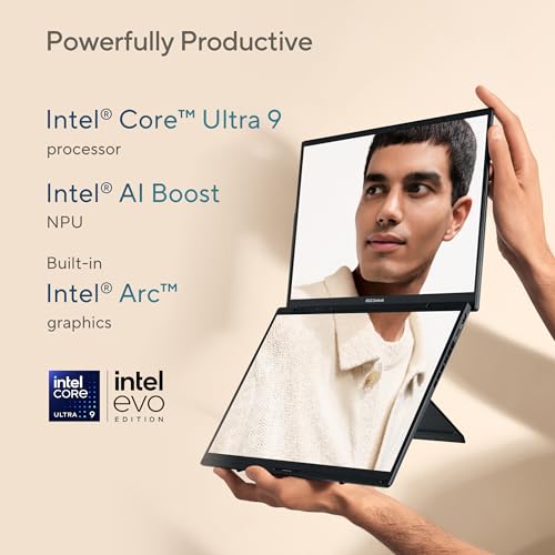 ASUS Zenbook Duo Laptop, Dual 14” OLED 3K 120Hz Touch Display, Intel Evo Certified, Intel Core Ultra 9 285H, Intel Arc Graphics, 32GB RAM, 1TB SSD, Windows 11, Inkwell Gray, UX8406CA-PS99T