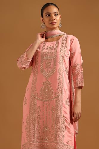 Soch Womens Blush Pink Roman Silk Botanical Salwar Suit With Sequins