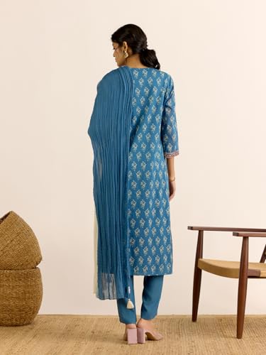 Aarke Ritu Kumar Blue Anjana V-Neck Kurta With Pant And Dupatta