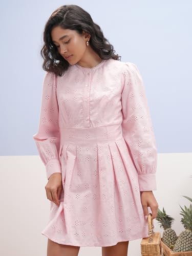 Vishudh Women Long Sleeve Round Neck Dress VVa1000083 Pink M