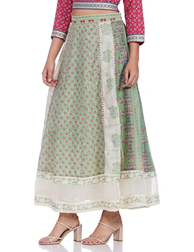 W for Woman Cotton Green Printed Flared Skirt_20FEW50285-114278_S