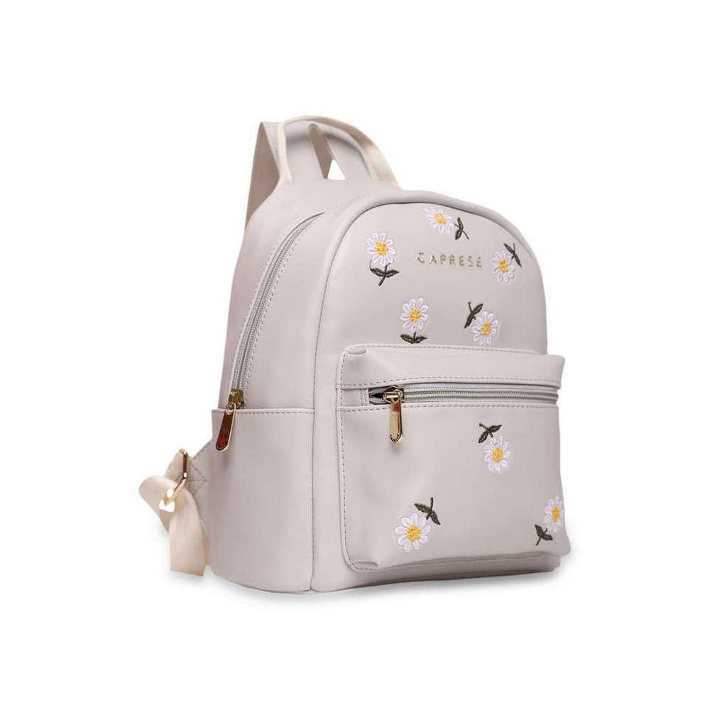 Caprese Zipper Kyle Faux Leather Women's Casual Wear Backpack (Grey, Small)