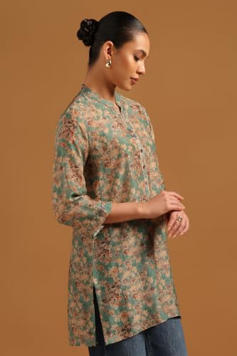 Soch Womens Teal Silk Berry Floral Tunic