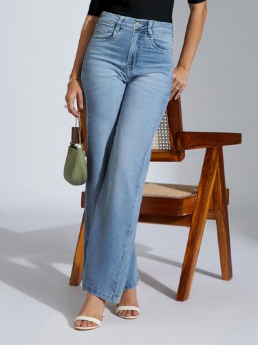 Miss Chase Women's Bootcut High Rise Regular Stretchable Denim Jeans (MCSS24DEN79-03-388-28, Pale Blue, 28)