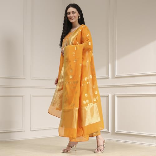 Biba Women's Blended Kurta Set (SKDASRT30458AW25ORG_Orange