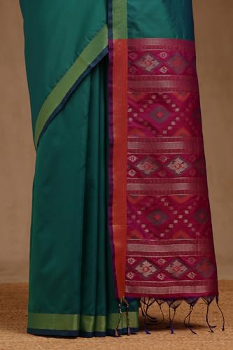 Soch Womens Teal Green Silk Solid Saree