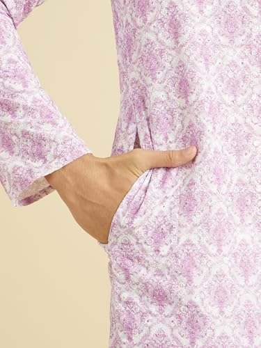 Manyavar Men's Art Silk Embroidery|Sequin Work Kurta Pyjama Set (Lilac,M)