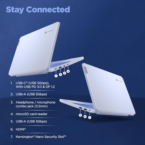 Lenovo {SmartChoice Chromebook, Intel Celeron N4500, 4GB RAM, 64GB eMMC, HD, 11.6"/29.46cm, Chrome OS, Blue, 1.21Kg, 2Wx2 Stereo Speakers, HD Camera, 82UY0014HA, Laptop