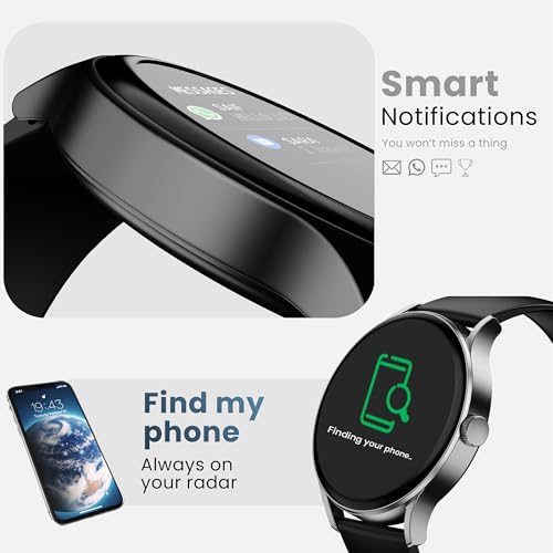 GOBOULT Newly Launched Rover Pro 1.43'' AMOLED, Free Straps, Bluetooth Calling, IP68, Zinc Alloy Frame, 1000 Nits Brightness, AI Voice Assistant, SpO2, 120+ Sports Mode Smartwatch (Pure Black)