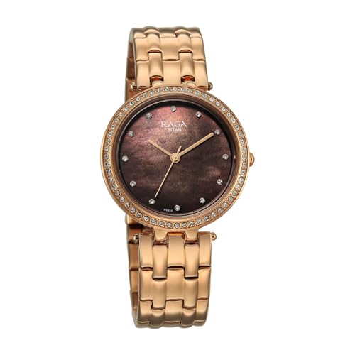 Titan Raga Allure with Brown Mother of Pearl Dial Rose Gold Fake Solid Strap Watch for Women - 2793WM01