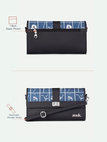 ZOUK Rhea Kapoor Tarini Clutch for Women | Elegant Flap Closure Evening Clutch | Detachable Adjustable Strap | Party & Formal Event Purse | Lakshadweep Azure