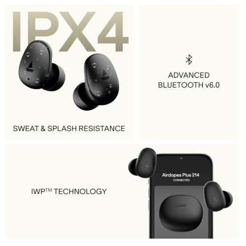 boAt Airdopes Plus 214, Up to 55 Hrs Playtime, Dual Mics with ENx™ Tech, Sleek Bean Design, 10mm Drivers, Voice Assistant, BEAST™ Mode, ASAP™ Charge, IWP™ Technology TWS Earbuds with mic(Cosmic Black)