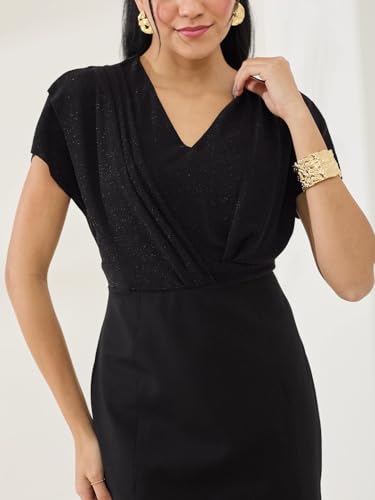 Latin Quarters Women's Black Shimmer Cap Sleeve V-Neck Party Bodycon Dress_M