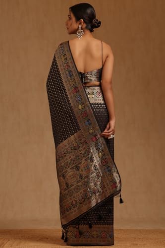 Soch Womens Black Silk Blend Zari Woven Saree With Zari Woven