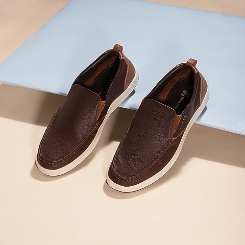 Red Chief Genuine Leather Casual Slip-On Boat Shoes for Men | Stylish & Comfortable Shoes | Brown | RC3887