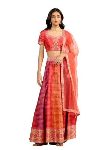Aarke Ritu Kumar Red Sweatheart Neck Blouse With Lehenga And Dupatta