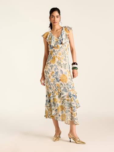 Label RITU KUMAR Black Avedian Sleeveless Printed Long Dress