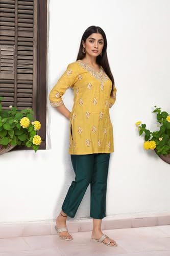 W for Woman Yellow Embroidery Zari Work Straight Kurta (W13914-125062-L)