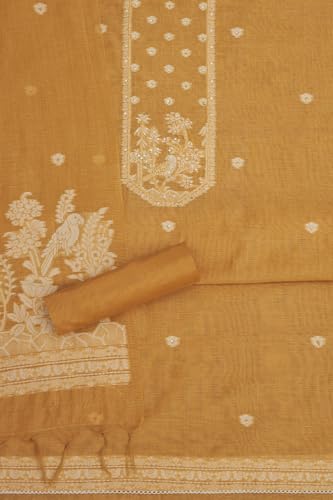 Soch Womens Mustard Chanderi Woven Design Unstitch Dress Material With Sequins