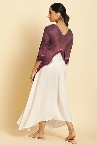 W for Woman Women's Rayon Purple and White Placement Print Asymmetrical Dress Ankle Length 23FEW18770-120815_Grape Juice