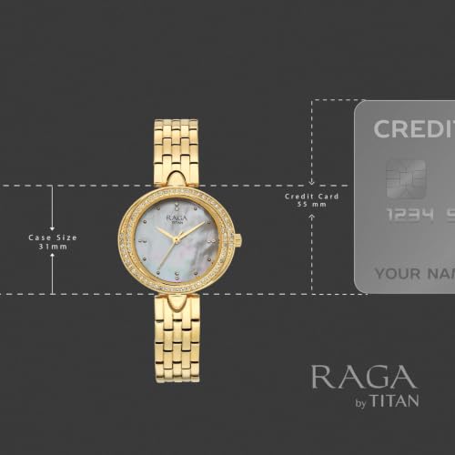 Raga Showstopper 5.0 Quartz 3 Hands Round White MOP Dial, Gold Strap Watch for Women - 95463YM01