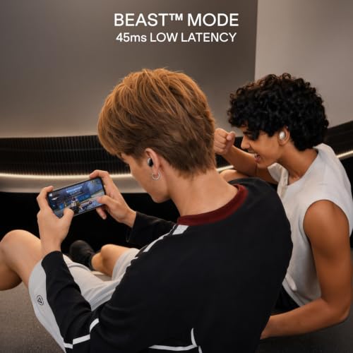 boAt Airdopes Plus 214, Up to 55 Hrs Playtime, Dual Mics with ENx™ Tech, Sleek Bean Design, 10mm Drivers, Voice Assistant, BEAST™ Mode, ASAP™ Charge, IWP™ Technology TWS Earbuds with mic(Cosmic Black)
