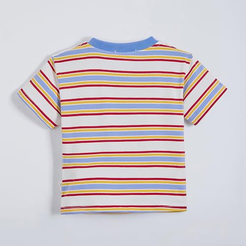 Hopscotch Boys Striped T-shirt and Dungaree Overall Set in White Color For Age (5-6 Years)